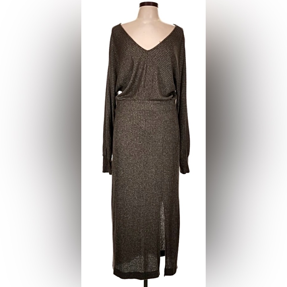 Daily Practice Anthropologie Ribbed Knit Midi Dress Olive Green XS